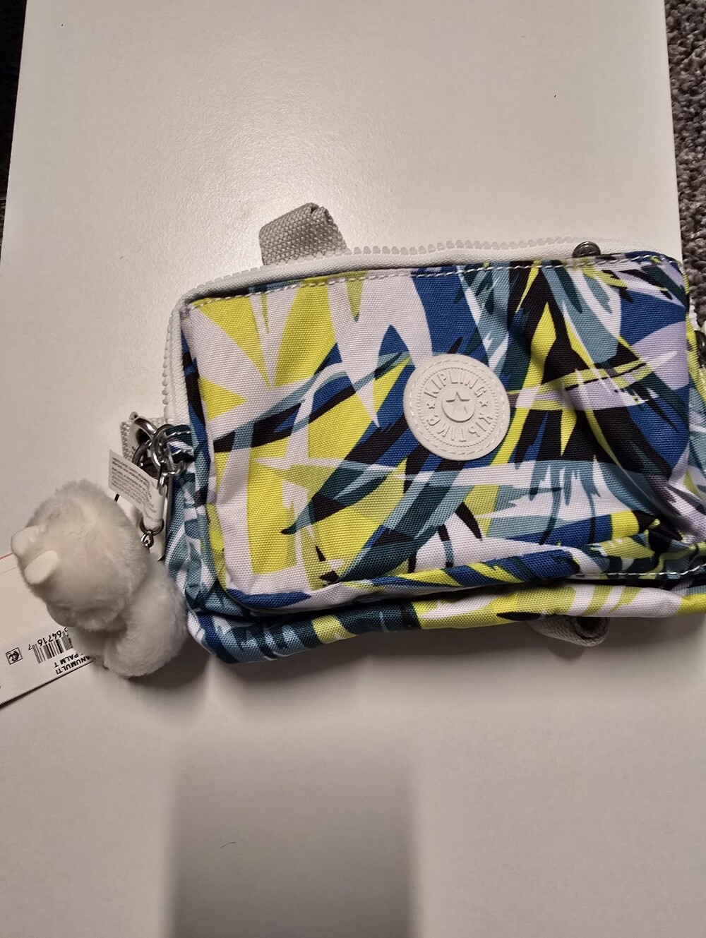 Kipling Multicolor Tropical Leaf Crossbody Pouch with Plush Charm